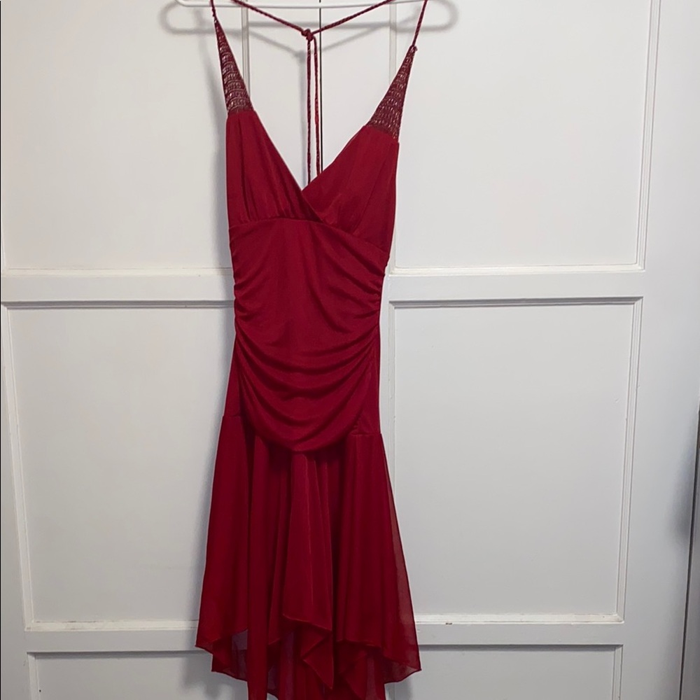 City Triangles Small Red Ruched Ruffled High Low Dress - Picture 1 of 9